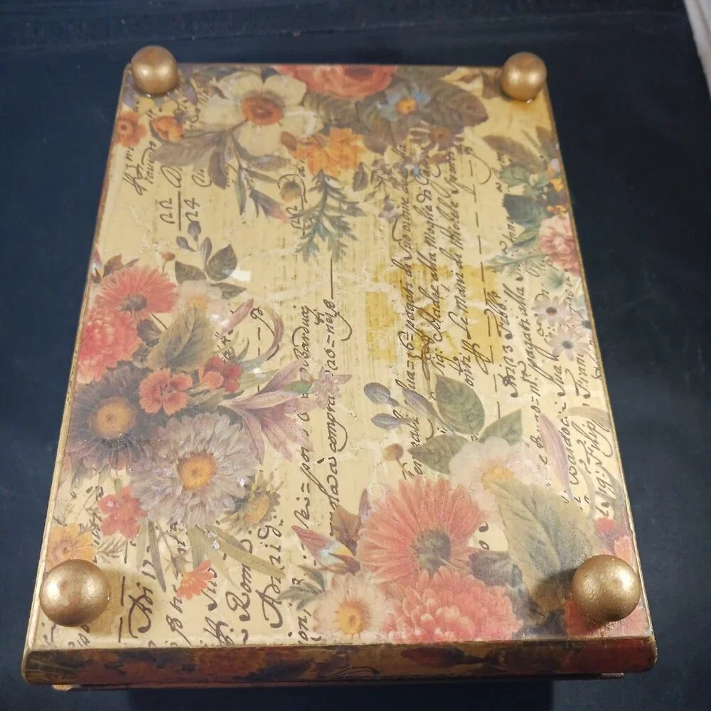 Vintage Floral Decoupage Box/Wood Decor Box Lidded